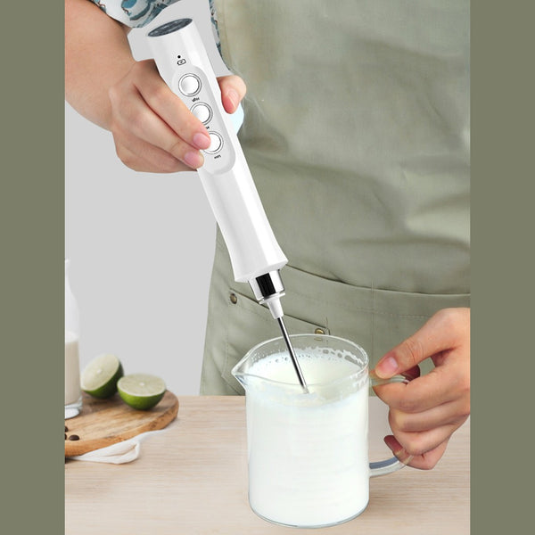 Rechargeable Handheld Milk Frother, with 3 Speed & 3 Interchangeable Heads for Latte, Bulletproof Coffee, Protein Shake & More
