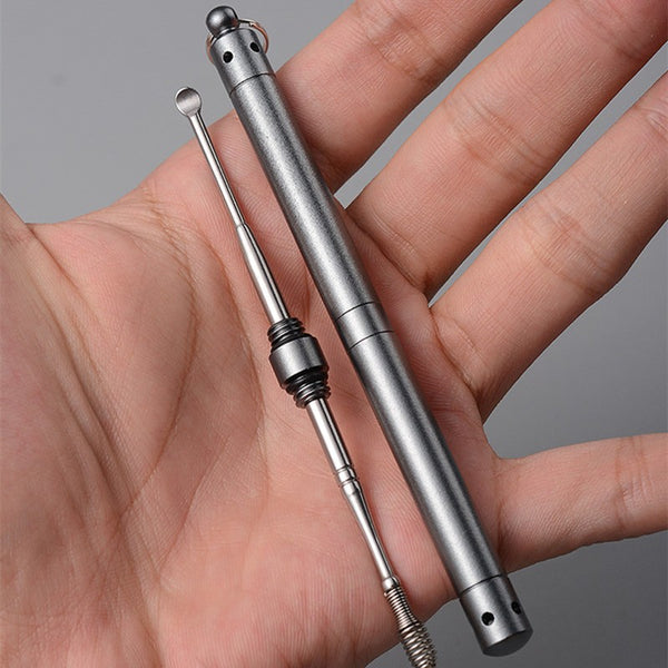 Portable Double-Ended Stainless Steel Ear Pick, with Toothpick/Fruit Fork