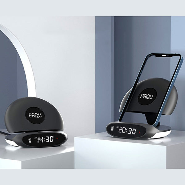 Multifunction 15W Wireless Charger, with Phone Holder, Alarm Clock, Night Light, for iPhone & Android