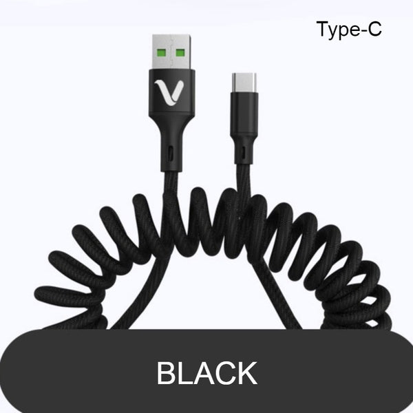 Anti Winding Coiled Spring Charging Cable, Support Data Transmission, for Phone & Tablet