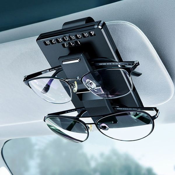 Double-Slot Sunglass Holder for Cars, with Card Hoder & Phone Number Display