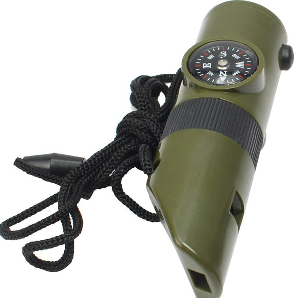 7-in-1 Emergency Survival Whistle with Flashlight, Compass, Thermometer, Magnifier, Reflector and Emergency Information Storage, for Travelling, Camping, Adventure and Outdoor Activities