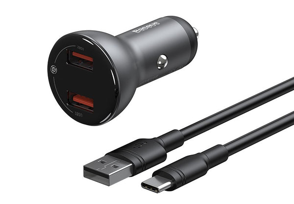45W Dual-port Car Charger with Quick Charge, LED Voltage Display, for Smartphone, Tablet, GPS, Dash Camera and More