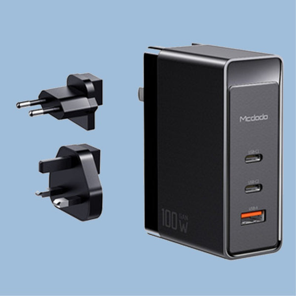 3-in-1 100W Wall Charger, with US/EU/UK Plugs, 2 Type-C & 1 USB Port, for Laptop, Phone, Tablet