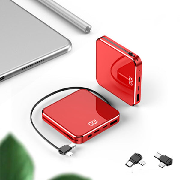 Portable high-capacity Super Slim Power Bank with 3 Types of Socket, 20cm Charging Cable and charging protection, for Tablet, Phone, Earphone and More