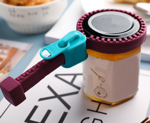 Multi-Purpose Bottle Opener with Creative Silicone Zipper Design, for Jar, Bottle and More