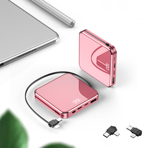 Portable high-capacity Super Slim Power Bank with 3 Types of Socket, 20cm Charging Cable and charging protection, for Tablet, Phone, Earphone and More