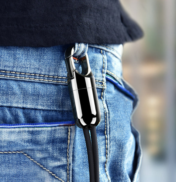 Portable Tangle-free 22cm Short USB Cable with Keychain Ring, Quick Charge & Data Transfer, Available in Micro, Lightning & Type-C Sockets