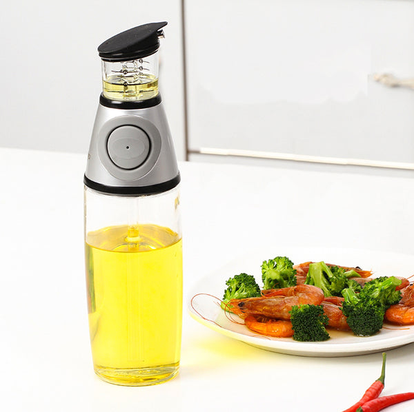 Oil & Vinegar Dispenser With Measuring Cup On The Top