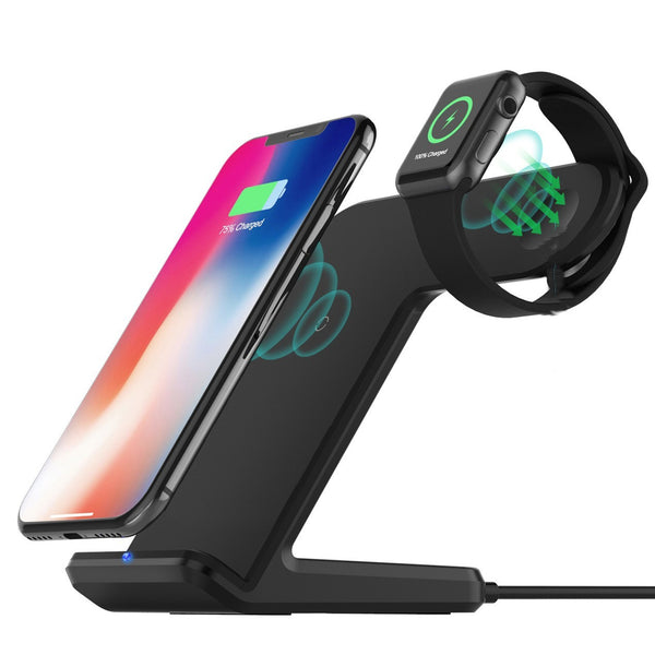 2-in-1 Qi-Certified Wireless Charging Dock, Compatible for iPhone and iWatch (No AC Adapter)