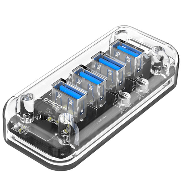 7-in-1 Transparent USB3.0 Hub with Power Supply Port, for Office, Study, Game and More