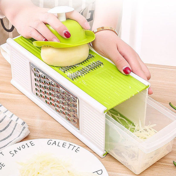 Multifunctional Vegetable Cutter, Chopper, Grater & Slicer, with 4 Types of Blades & A Storage Box, for Easy Food Preparation