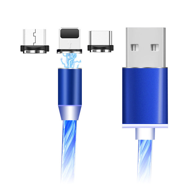 3-in-1 & 360° Rotatable Magnetic Luminous USB Data Cable For Android, iPhone & Type-C