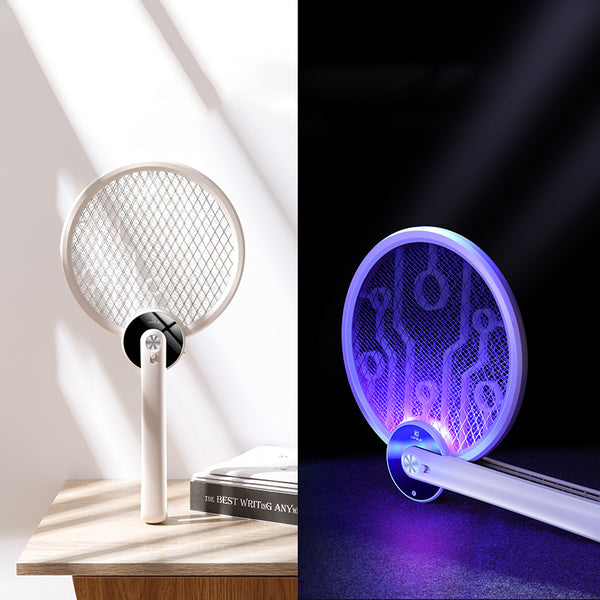 Portable Foldable 2-in-1 Electric Mosquito Swatter with Ultraviolet Mosquito Trap Lamp, Rechargeable Design and Dense Net, for Indoor, Outdoor and Office