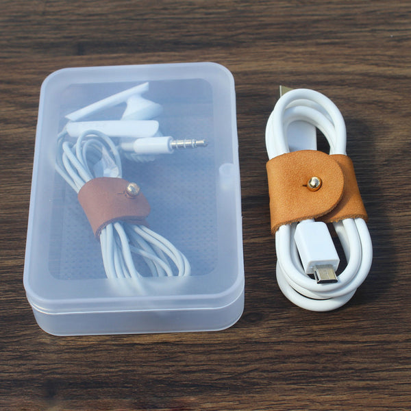 Reusable Full-grain Leather Cord/Cable Organizers, for Travel, Work and Home (Include 2 Straps & 1 Box)