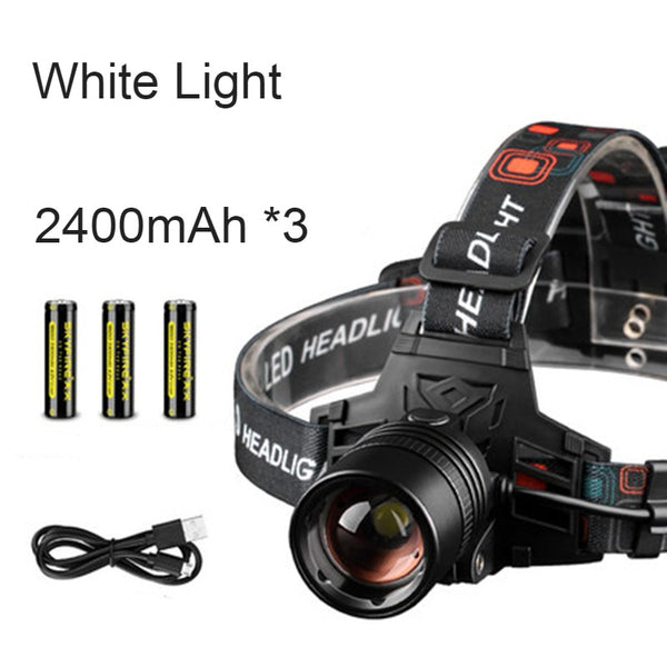 Rechargeable Waterproof Bright LED Work Headlamp, with Zoomable Light, 3 Light Modes & Powerbank, for Camping, Hiking, Hunting, Outdoors