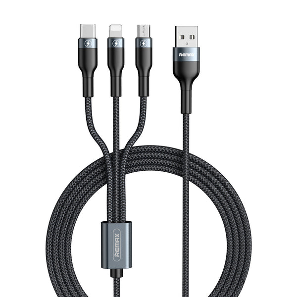 3-in-1 Charging Cable (1.2m), with Lightning, Micro & Type-C, Intelligent Chip, 2A Output, for iOS & Android Devices