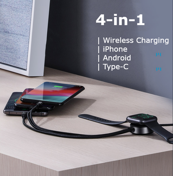 4-in-1 Wireless Charging USB Charging Cable Support Android, iPhone & Type C