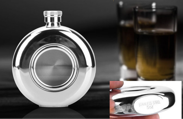 5oz Portable Stainless Steel Hip Flask For Spirit & Coffee, With Creative Transparent Round Skylight