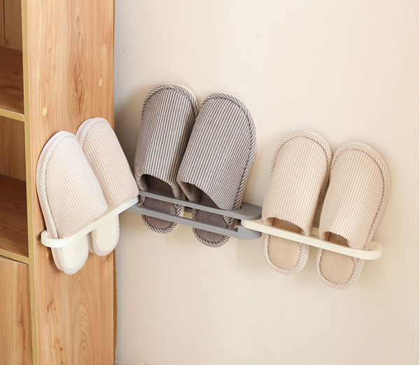 3-in-1 Foldable Wall Mounted Folding Slippers / Towel Rack With Non-Punch Design, Suitable for Towels and Most Shoes, For Bathroom, Living Room, Kitchen, Behind Door & More