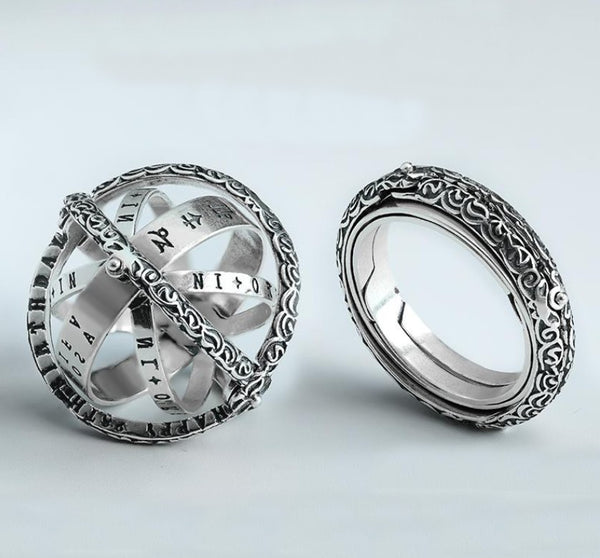 Cool Retro Foldable Silver Ring with Universe Sphere, Made of 925 Silver, Creative Gift for Men and Women