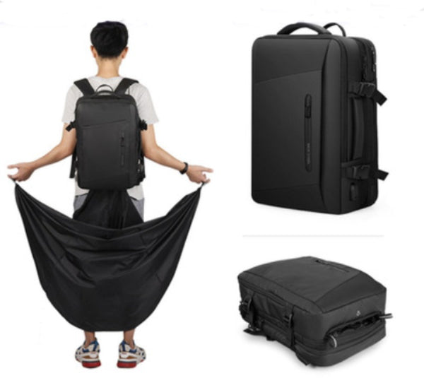 Waterproof Backpack with Multiple Compartments, Independent Digital Layer, Expandable, 180°Open and Built-in Raincoat, for Travel, Camping and More