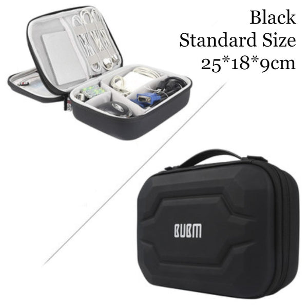 Portable Large-capacity Digital Accessory Storage Bag, with EVA Hard Shell, Waterproof and Shockproof Design, Double Storage and Adjustable Partition, for Cables, Power Bank, Cosmetics and More