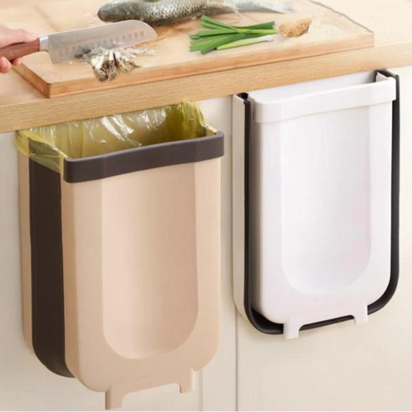 Foldable Kitchen Cabinet Door Hanging Trash Bin, with Garbage Bag Fixing Strap and Strong Load-bearing Capacity, for Kitchen, Bathroom, Car and More