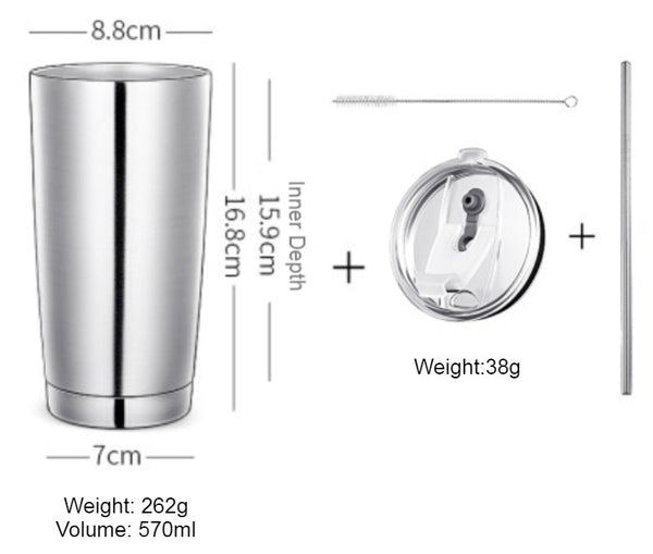 Stainless Steel Vacuum Insulation Travel Mug with Reusable Straw and Crystal Clear Lid, for Water, Coffee, Cold and Hot Beverage