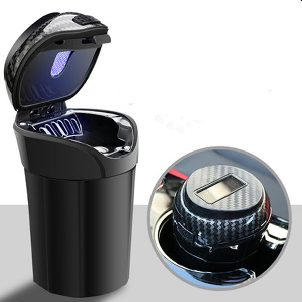 Detachable Stainless Steel Car Ashtray with Lid and LED Light, Powered by Solar Energy/Battery