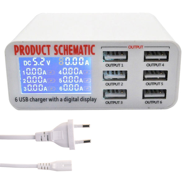 Smart 6-Port USB Charge Station With Digital Display - Charge Safer and Faster