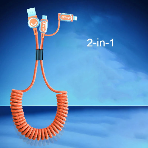 2-in-1 Coiled Charging Cable with Lightning & Type-C Connectors, for Car, Home, Office