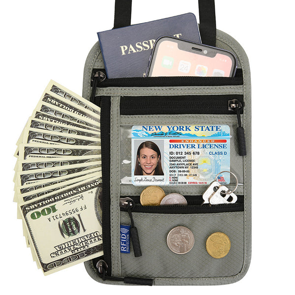 Easy Access Neck Wallet for Travel, for Passport, Credit Cards, Cash, Coins, IDs, Phone (2-Pack)