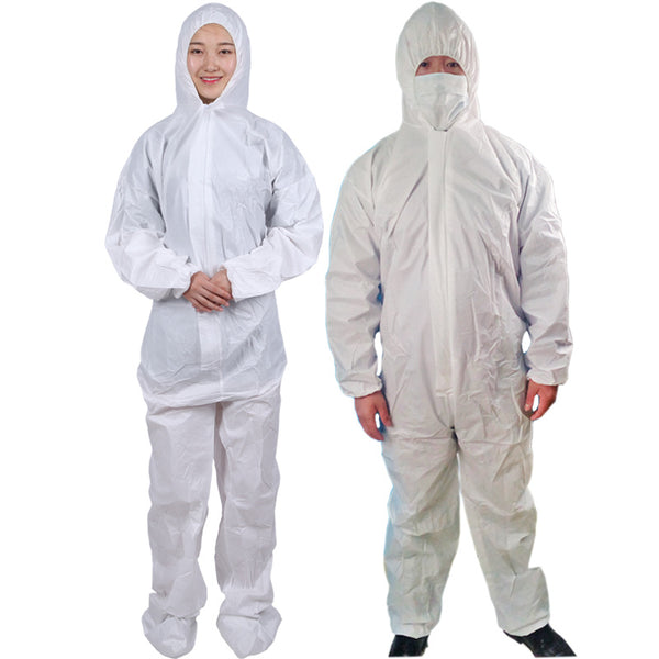 Disposable & Breathable Non-Woven Fabric Splash Protection Overall Suit, with Elastic Wrists, Ankles and Hood (White)