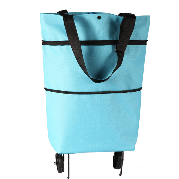 Reusable Shopping Trolley / Tote Bag with Foldable Wheels, Adjustable Strap, Thick Bottom and Large Capacity, For Shopping, Outdoors and More