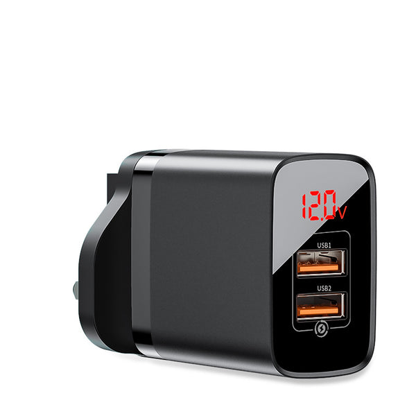 Mirror Digital Quick Charge Wall Charger with 18W Power Delivery & USB + Type-C, Available in US, UK, EU Adapter