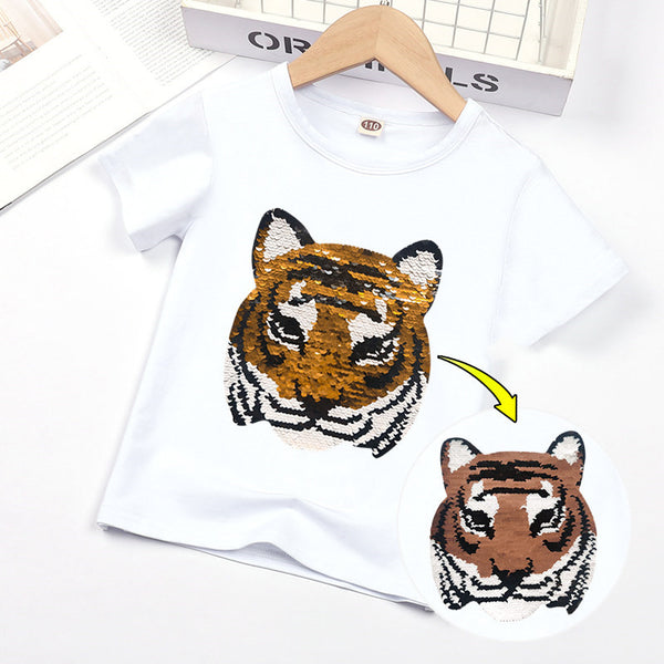 Kids Sequins Glitter Graphic Short Sleeve T-Shirt, with Two-Tone Color Changing, for Boys & Girls