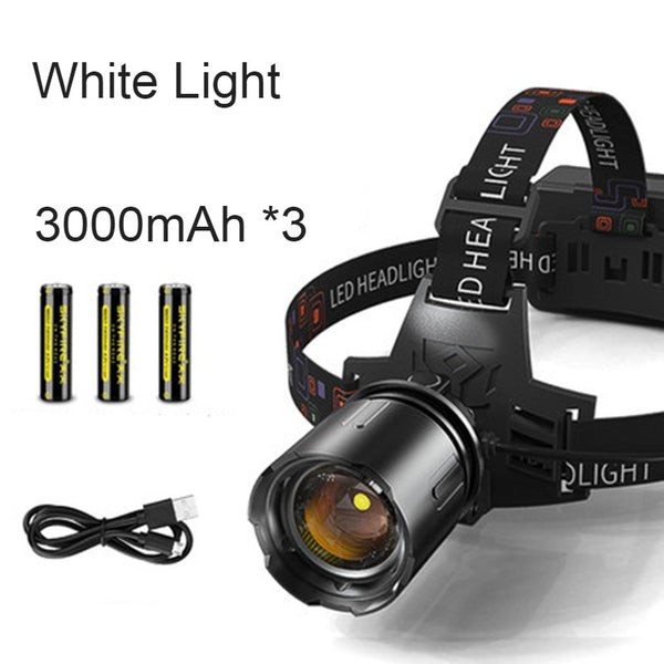 Rechargeable Waterproof Bright LED Work Headlamp, with Zoomable Light, 3 Light Modes & Powerbank, for Camping, Hiking, Hunting, Outdoors