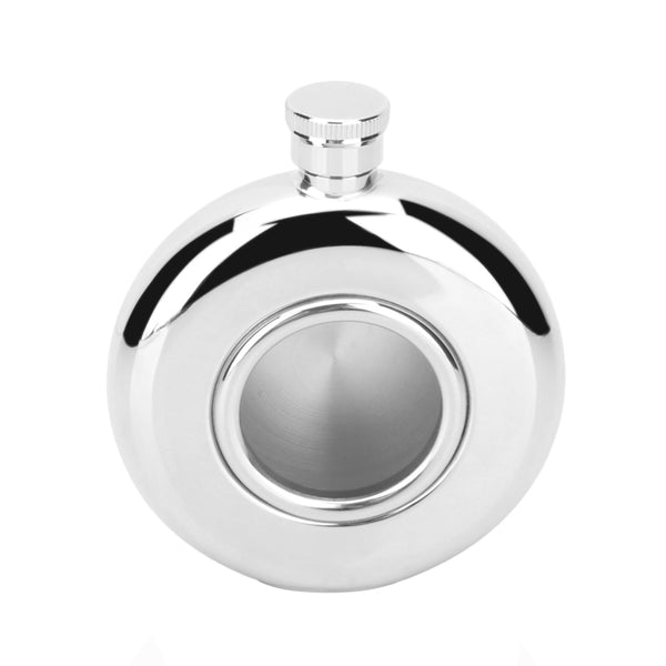 5oz Portable Stainless Steel Hip Flask For Spirit & Coffee, With Creative Transparent Round Skylight
