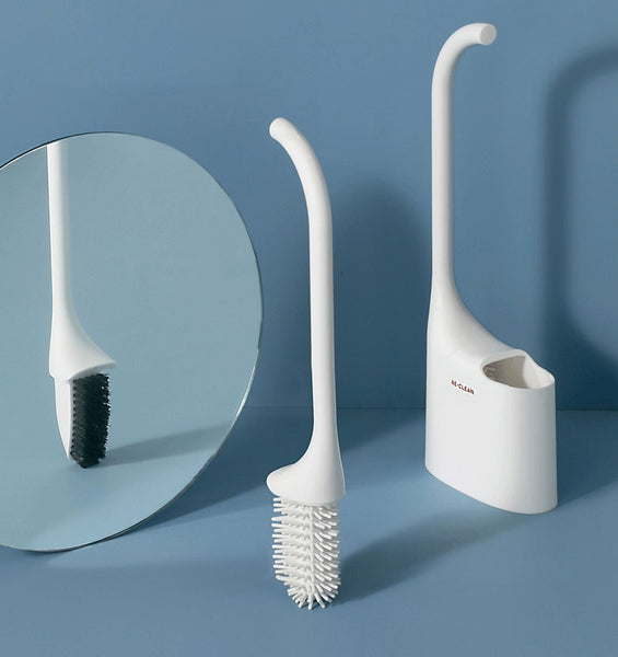 2-in-1 Hygienic Silicone Toilet Brush, with Nylon & Silicone Bristles and Quick-dry Holder, for Bathroom