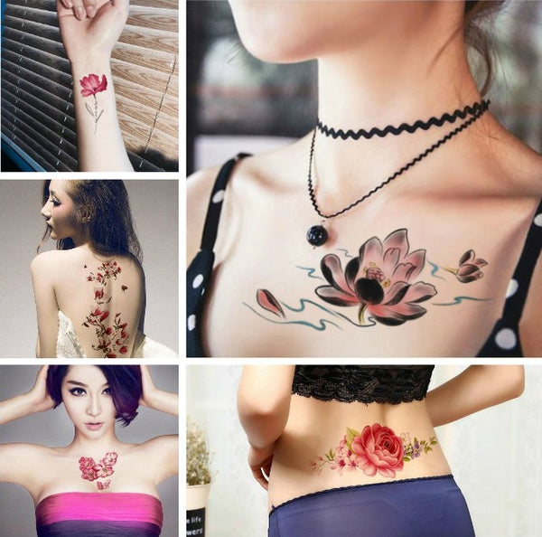 Waterproof Temporary Tattoo Stickers, with Flowers Roses, Butterflies & More Patterns (10 Sheets)