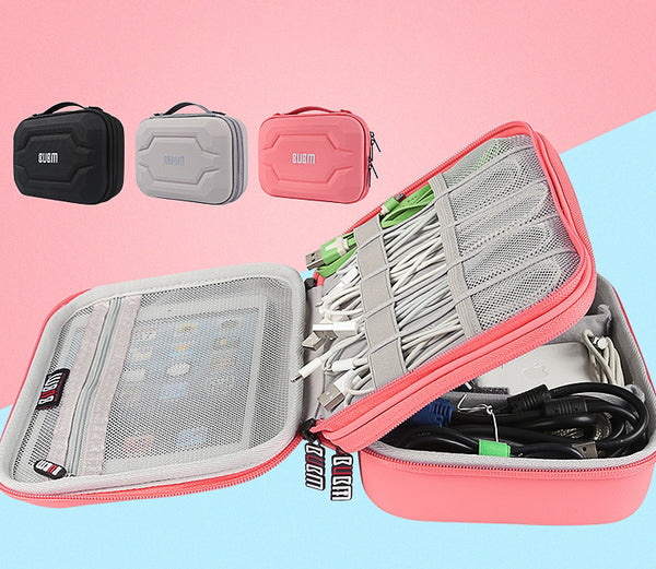 Portable Large-capacity Digital Accessory Storage Bag, with EVA Hard Shell, Waterproof and Shockproof Design, Double Storage and Adjustable Partition, for Cables, Power Bank, Cosmetics and More
