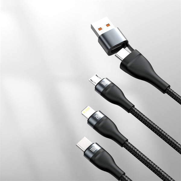 2-to-3 Fast Charging Cable (1.2m), with Double Input and Triple Output, 100W Power, Compatible with PD 20W/QC 18W