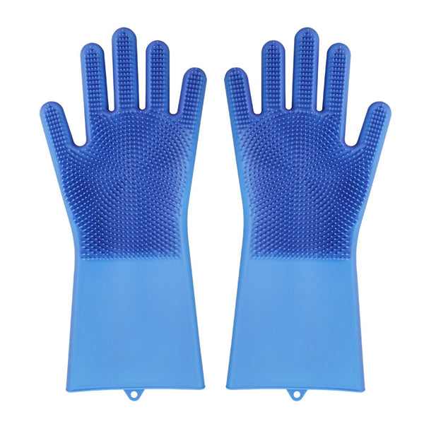 Magic Silicone Dishwashing Gloves with Rubber Scrubbers for Dishes, Housework, Kitchen, Car, Window Cleaning & More (1 Pair)