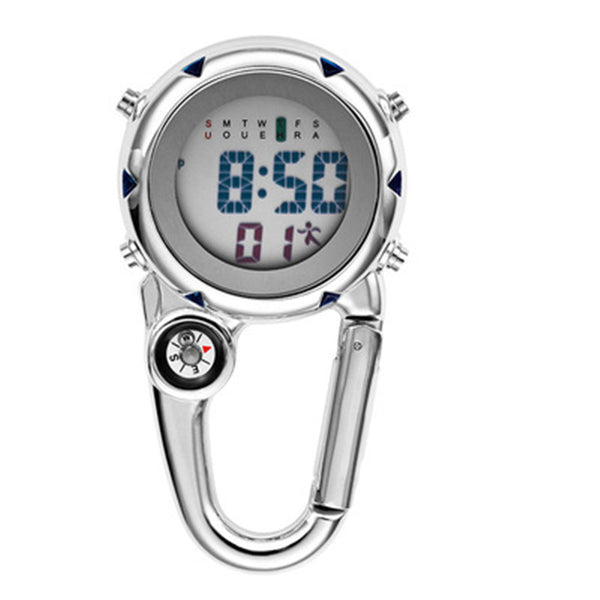 Multifunctional Electronic Pocket Clip Watch, with Stopwatch, Alarm Clock, Calendar, Compass, for Hiking, Camping & More