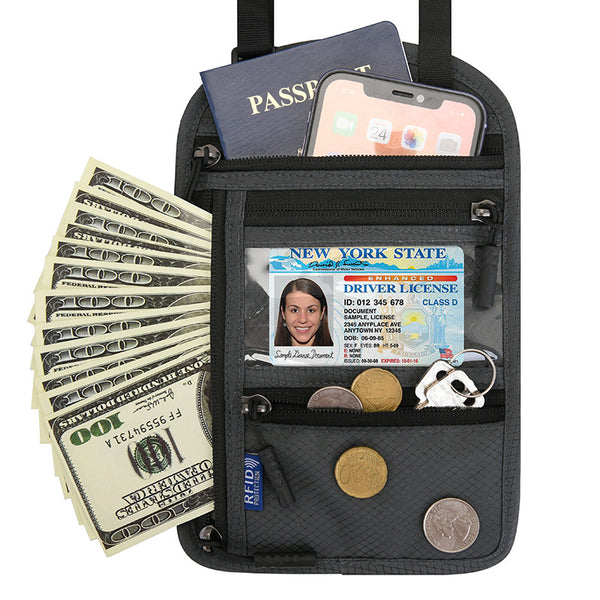 Easy Access Neck Wallet for Travel, for Passport, Credit Cards, Cash, Coins, IDs, Phone (2-Pack)