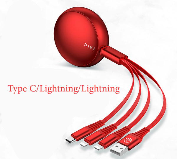 Retractable 3-in-1 (Type C/Lightning/Micro) USB Charging Cable: 1.45m, Compact, Portable, Anti-winding & Anti-fracture