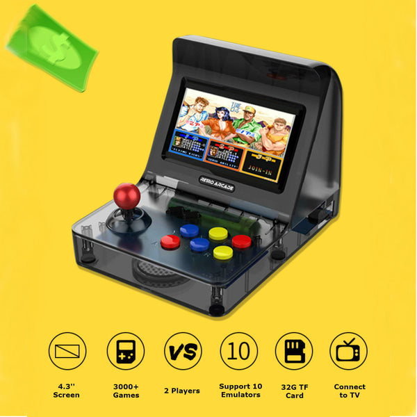 4.3 Inch Mini game Console with Built-in 3000 Games, 360° Joystick, 2200mAh Lithium Battery, Can be Connected to TV and Headphones, Supports Two-player Games and Up To 32G TF Card