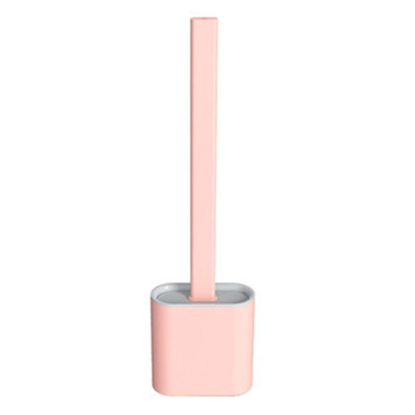 Silicone Bathroom Toilet Brush and Holder Set, with Non-Slip Long Plastic Handle, Bendable Brush Head and Wall-Mounted Design