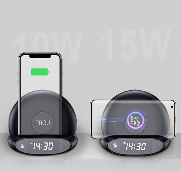 Multifunction 15W Wireless Charger, with Phone Holder, Alarm Clock, Night Light, for iPhone & Android